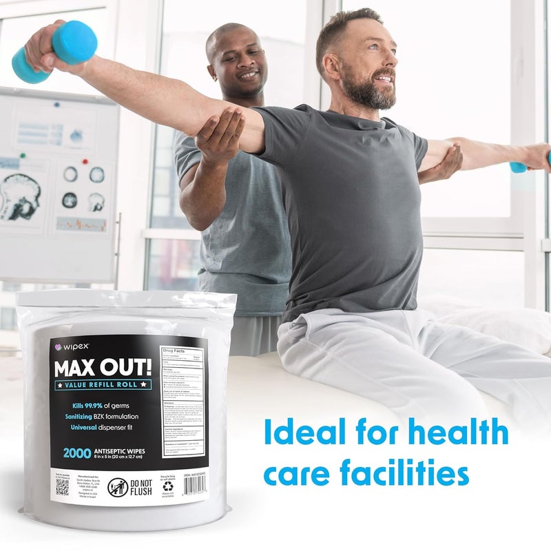 Wipex Max Out Sanitizing Wipes for Gyms - 2000 Wipes Economy Size Refill Rolls for Dispensers, 5"x8" - Ideal for High Volume Commercial Wellness Centers, Schools, Public Facilities & Studios - Image 3